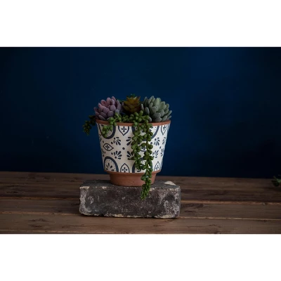 Natural Handthrown Large Terracotta Planter With Handpainted Tile Pattern - Foreside Home & Garden 4 Natural Handthrown Large Terracotta Planter With Handpainted Tile Pattern - Foreside Home & Garden - Image 4