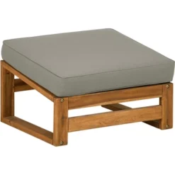 Galia 2pc Square Leg Acacia Wood Chair And Ottoman With Cushions - Brown - Saracina Home -Outdoor Garden Store GUEST 5c6ac659 1ca2 40a2 b2a8 c48f709d346f