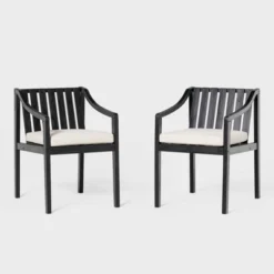Saracina Home 2pk Mid-Century Modern Slatted Outdoor Acacia Arm Chairs With Cushions -Outdoor Garden Store GUEST 5c6ca3ac 7a3b 49de 8a2d c30f230bda0e