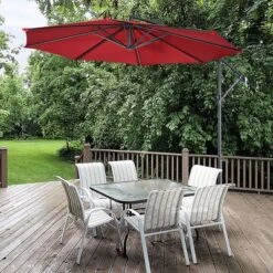 Costway 10' Hanging Umbrella Patio Sun Shade Offset Outdoor Market W/t Cross Base Burgundy -Outdoor Garden Store GUEST 5d4772e9 b4a1 442c a5d1 5bd96b66cfa4