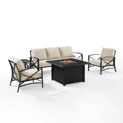 Kaplan 5pc Outdoor Sofa Set With Fire Table - Oatmeal - Crosley 1 Kaplan 5pc Outdoor Sofa Set With Fire Table - Oatmeal - Crosley