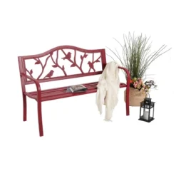 Metal Patio Bench With Steel Frame - Red - Captiva Designs