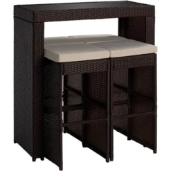 Teal Island Designs Modern Rattan Rectangular Outdoor Bar Table And Chairs Furniture 39 1/2" X 19 3/4" Dark Brown For Front Porch Patio -Outdoor Garden Store GUEST 5dc2967d 3208 4a97 873f 7e6ff419fb44