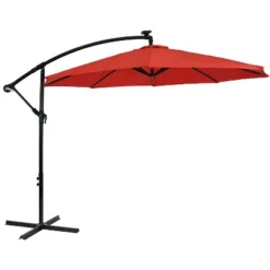 Sunnydaze Decor Sunnydaze Outdoor Steel Cantilever Offset Patio Umbrella With Solar LED Lights, Air Vent, Crank, And Base - 9' -Outdoor Garden Store GUEST 5e3330f1 441d 48bb 94cd 65c8a0ceca22