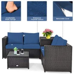 Costway 4PCS Patio Rattan Furniture Set Cushioned Loveseat Storage Table Navy -Outdoor Garden Store GUEST 5e4e926f f54d 4fe4 a07e 00be3556eb0d