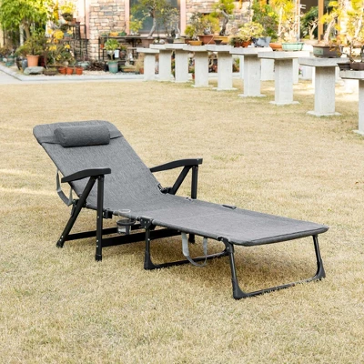 Outsunny Outdoor Folding Chaise Lounge Chair, Mesh Fabric Pool Chair With Adjustable Backrest, Pillow And Cup Holder For Poolside, Deck, Gray 1 Outsunny Outdoor Folding Chaise Lounge Chair, Mesh Fabric Pool Chair With Adjustable Backrest, Pillow And Cup Holder For Poolside, Deck, Gray