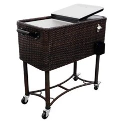 80qt Portable Rolling Patio Cooler Dark Wicker - Permasteel -Outdoor Garden Store GUEST 5e56032a 3516 4bd8 9fa4 ea90abbfa54e