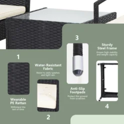 Tangkula 3PCS Wicker Rattan Furniture Patio Coffee Table Chair W/ Washable Cushion -Outdoor Garden Store GUEST 5e8d83a6 5e88 4404 baca bc513a22af99