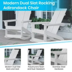 Merrick Lane Wellington 3 Piece Patio Furniture Set Includes All-Weather UV Treated Adirondack Rocking Chairs And Side Table -Outdoor Garden Store GUEST 5ea234c7 bb63 43ab a0ae 0d95a0ddff81