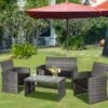 Tangkula 4-Piece Outdoor Patio Furniture Set Rattan Wicker Conversation Sofa Set Black
