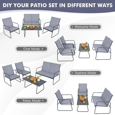 Costway 4-Piece Metal Patio Furniture Chat Set Outdoor Conversation Table Garden 8 Costway 4-Piece Metal Patio Furniture Chat Set Outdoor Conversation Table Garden - Image 8