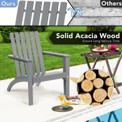 Costway 2PCS Patio Adirondack Chair Side Table Set Solid Wood Garden Deck Grey -Outdoor Garden Store GUEST 60650001 cfd8 4c9f 92d1 4212eaad5924