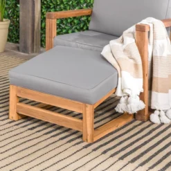 Galia 2pc Square Leg Acacia Wood Chair And Ottoman With Cushions - Brown - Saracina Home -Outdoor Garden Store GUEST 60c10f7d 5b45 4211 b4ed 7da57de1baff