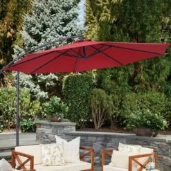 10' X 10' Cantilever Patio Hanging Umbrella With Crank And Cross Base Red - Wellfor -Outdoor Garden Store GUEST 61a0dee1 39da 4805 bd41 035d1f6332e1