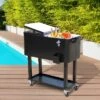 Outsunny 80 QT Rolling Cooling Bins Ice Chest On Wheels Outdoor Stand Up Drink Cooler Cart For Party