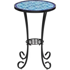 Teal Island Designs Modern Black Round Outdoor Accent Side Table 14" Wide Blue Star Mosaic Tabletop For Front Porch Patio Home House -Outdoor Garden Store GUEST 62ad9336 15ce 4cbb a683 788e133c09a1