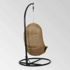 Ripley Outdoor Wicker Hanging Chair With Stand - Light Brown/Dark Gray - Christopher Knight Home -Outdoor Garden Store GUEST 62d6a488 3005 496c afba 828ec2c7b38f
