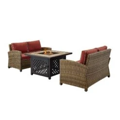 3pc Bradenton Outdoor Steel Fire Pit Set With 2 Loveseats Sangria/Weathered Brown - Crosley -Outdoor Garden Store GUEST 62f4ea65 3fcb 47dc 8156 3d7c906d065f