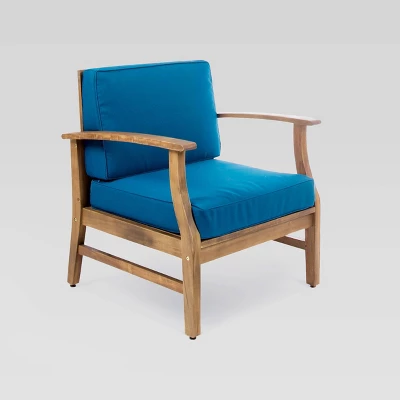 Perla 7pc Acacia Wood Seating Set - Teak/Blue - Christopher Knight Home 2 Perla 7pc Acacia Wood Seating Set - Teak/Blue - Christopher Knight Home - Image 2