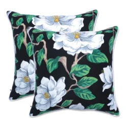 Set Of 2 Magnolia Outdoor/Indoor Throw Pillows Black - Pillow Perfect -Outdoor Garden Store GUEST 64229403 b0b5 4148 8247 3d96027f3bc3
