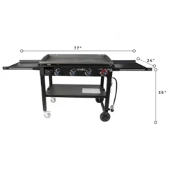 Razor Griddle 37 Inch Outdoor Steel 4 Burner Propane Gas Grill Griddle With Wheels And Top Cover Lid Folding Shelves For Home BBQ Cooking, Black -Outdoor Garden Store GUEST 64894b3f 5fac 4d17 9030 d6628b934fc3
