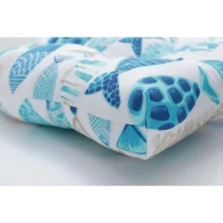 Set Of 2 Outdoor/Indoor Deluxe Tufted Chair Pads Hooked Seaside Blue - Pillow Perfect