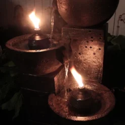 Sunnydaze Decor Sunnydaze 34"H Electric Polyresin 3-Tier Burning Bowls Outdoor Water Fountain With Real Flame Torch Accents -Outdoor Garden Store GUEST 65185c85 95f1 448d a441 69c238b97a8f