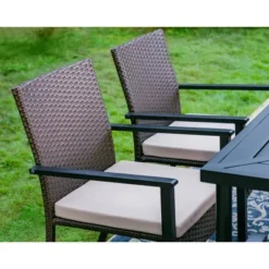 7pc Outdoor Dining Set With Rectangular Steel Table With 1.9" Umbrella Hole & Rattan Wicker Chairs With Cushions - Beige - Captiva Designs -Outdoor Garden Store GUEST 65385fa9 c131 443b affe 795a0d8eac82