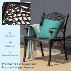 Costway 3 PCS Patio Dining Bistro Set Cast Aluminum Round Patio Table W/Chairs -Outdoor Garden Store GUEST 65646ffa bf75 4462 b624 69946c45280f