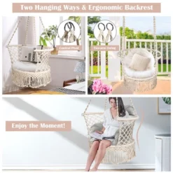 Costway Hanging Hammock Chair Macrame Swing Hand Woven Cotton Backrest -Outdoor Garden Store GUEST 659c370c 99bc 4596 92f1 f7c4f9d864bd