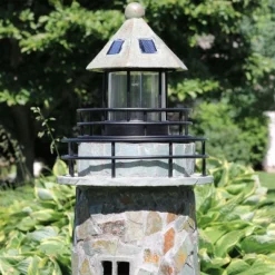 Sunnydaze Decor Sunnydaze Outdoor Backyard Garden Nautical Lighthouse Solar LED Pathlight Statue Figurine - 36" - Cobblestone -Outdoor Garden Store GUEST 660993f4 8b5b 46de 8770 c1501198445b