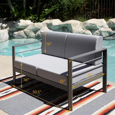 Patio Aluminum Outdoor Loveseat, Patio Sofa Couch Chair With Cushions (Grey) 5 Patio Aluminum Outdoor Loveseat, Patio Sofa Couch Chair With Cushions (Grey) - Image 5