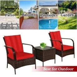 Costway 3 PCS Patio Wicker Rattan Furniture Set Coffee Table & 2 Rattan Chair W/Cushions -Outdoor Garden Store GUEST 6712df6d f9bb 4257 9e12 31328aa3abe2