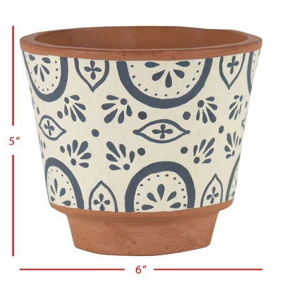 Natural Handthrown Large Terracotta Planter With Handpainted Tile Pattern - Foreside Home & Garden 3 Natural Handthrown Large Terracotta Planter With Handpainted Tile Pattern - Foreside Home & Garden - Image 3