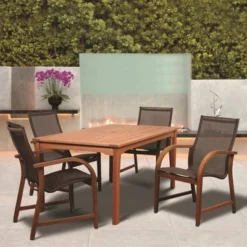 Bahamas 5pc Patio Eucalyptus Wood Dining Set - International Home Miami 7 Bahamas 5pc Patio Eucalyptus Wood Dining Set - International Home Miami -Outdoor Garden Store GUEST 6754d4c4 c694 46a9 8c1e 06710520f634