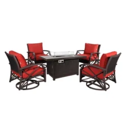 Kinger Home Novi 5-Piece Rattan Wicker Propane Fire Pit Set With An Aluminum Frame 25 Kinger Home Novi 5-Piece Rattan Wicker Propane Fire Pit Set With An Aluminum Frame -Outdoor Garden Store GUEST 67a80c2d 4199 44ff 932f 7e4dd292f182