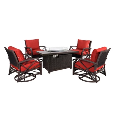 Kinger Home Novi 5-Piece Rattan Wicker Propane Fire Pit Set With An Aluminum Frame 12 Kinger Home Novi 5-Piece Rattan Wicker Propane Fire Pit Set With An Aluminum Frame - Image 12