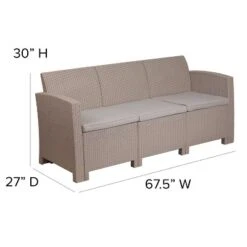 Merrick Lane Outdoor Furniture Resin Sofa Faux Rattan Wicker Pattern Patio 3-Seat Sofa With All-Weather Cushions -Outdoor Garden Store GUEST 67c2e3b0 e7e8 4717 9279 af691c73658e