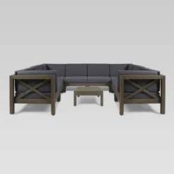 Brava 9pc Acacia Sectional Sofa Set - Gray/Dark Gray - Christopher Knight Home