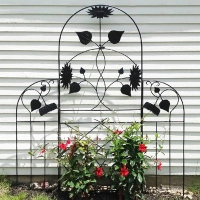 Achla Designs 90" Sunflower Decorative Iron Garden Trellis Black Powder Coat Finish 2 Achla Designs 90" Sunflower Decorative Iron Garden Trellis Black Powder Coat Finish - Image 2