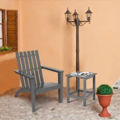 Costway 2PCS Patio Adirondack Chair Side Table Set Solid Wood Garden Deck Grey