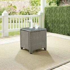 Bradenton Outdoor Wicker Glass Top Side Table - Crosley -Outdoor Garden Store GUEST 6a092c50 f37c 4ee7 b261 636450e93bc1
