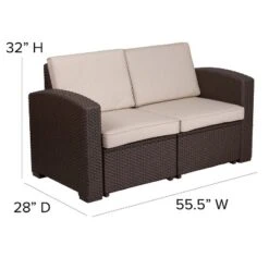 Merrick Lane Outdoor Furniture Resin Loveseat Chocolate Brown Faux Rattan Wicker Pattern 2-Seat Loveseat With All-Weather Beige Cushions -Outdoor Garden Store GUEST 6a3e5948 c572 463b 9111 c191a2ce4f6b