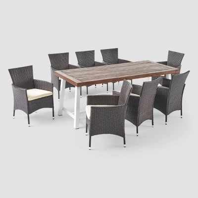 Flamingo 9pc Wood And Wicker Dining Set Dark Brown/Multibrown/Beige - Christopher Knight Home 1 Flamingo 9pc Wood And Wicker Dining Set Dark Brown/Multibrown/Beige - Christopher Knight Home