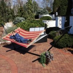 Sunnydaze Decor Sunnydaze 2-Person Quilted Fabric Spreader Bar Hammock With Detachable Pillow And Stand - 400 Lb Weight Capacity/15' Stand -Outdoor Garden Store GUEST 6a6c9421 cd48 44fc 84aa a01d6b91404a