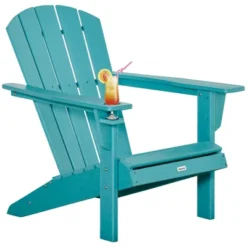 Outsunny Plastic Adirondack Chair, Outdoor Fire Pit Seating HDPE Lounger Chair With Cup Holder, High Back And Wide Seat For Patio, Backyard, Garden, Lawn -Outdoor Garden Store GUEST 6b82906a 9a84 4cf9 9bb6 4129d4be49d1