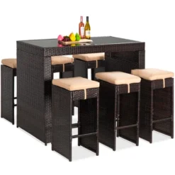 Best Choice Products 7-Piece Outdoor Rattan Wicker Bar Dining Patio Furniture Set W/ Glass Table Top, 6 Stools -Outdoor Garden Store GUEST 6bb271b8 59d8 400e b404 c8f77272404f