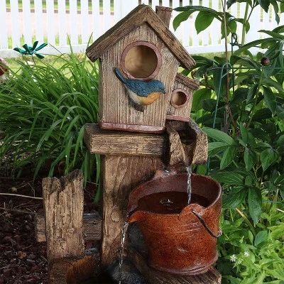 Sunnydaze Decor Sunnydaze 26"H Electric Polyresin Bluebird House And Buckets Outdoor Water Fountain 4 Sunnydaze Decor Sunnydaze 26"H Electric Polyresin Bluebird House And Buckets Outdoor Water Fountain - Image 4