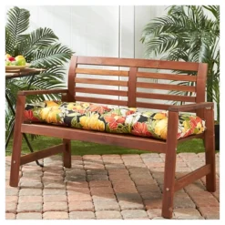 Aloha Black Floral Outdoor Bench Cushion - Kensington Garden