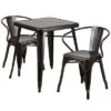 Emma And Oliver Commercial Grade 23.75" Square Metal Indoor-Outdoor Table Set With 2 Arm Chairs